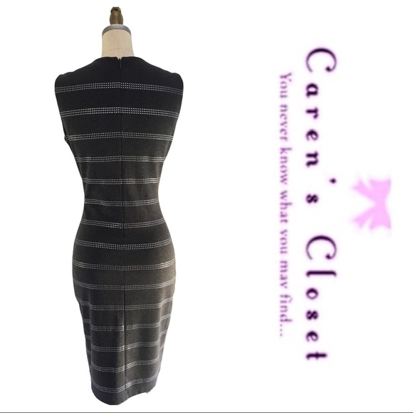 Calvin Klein Charcoal Gray Sleepless Stretch Knit  Dress & Rhinestone Stripes - Picture 5 of 7
